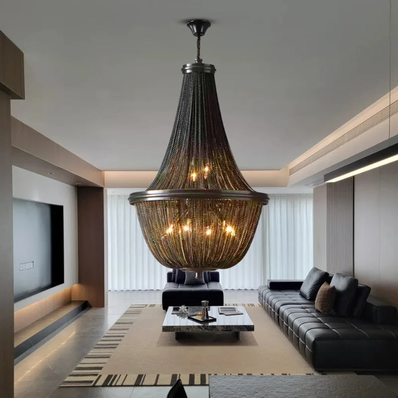 living room black chain chandelier