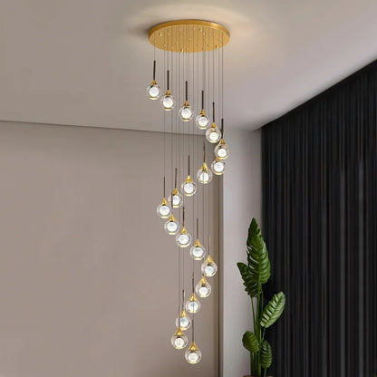 long spiral staircase chandelier