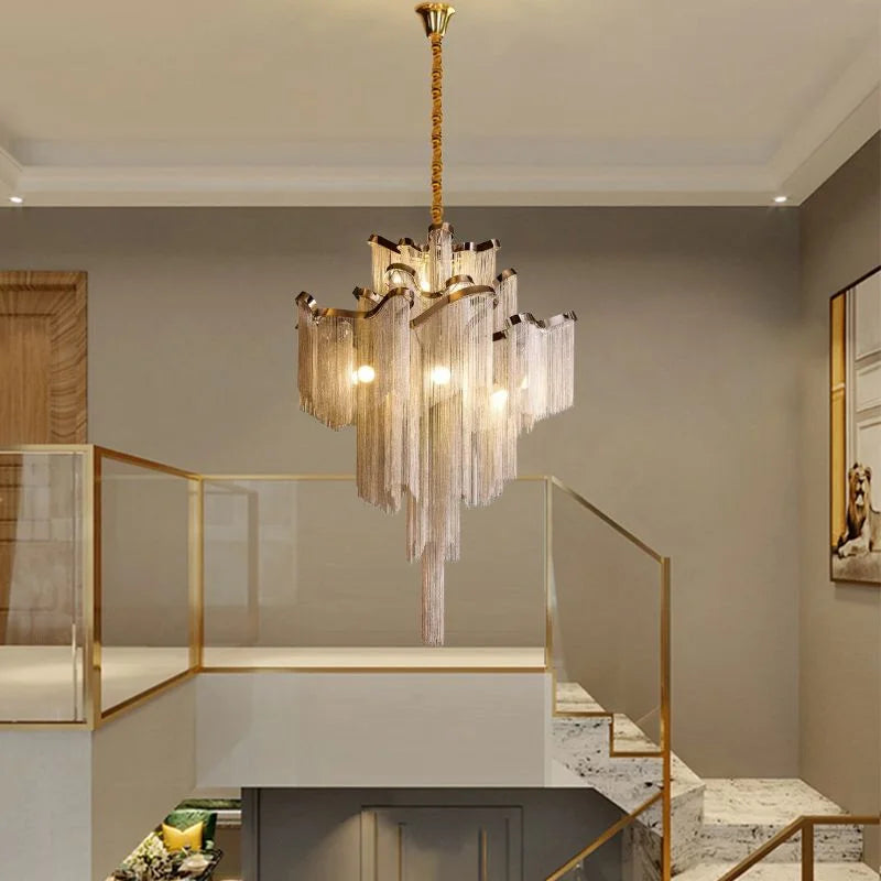 luxury gold chain chandelier for staircase