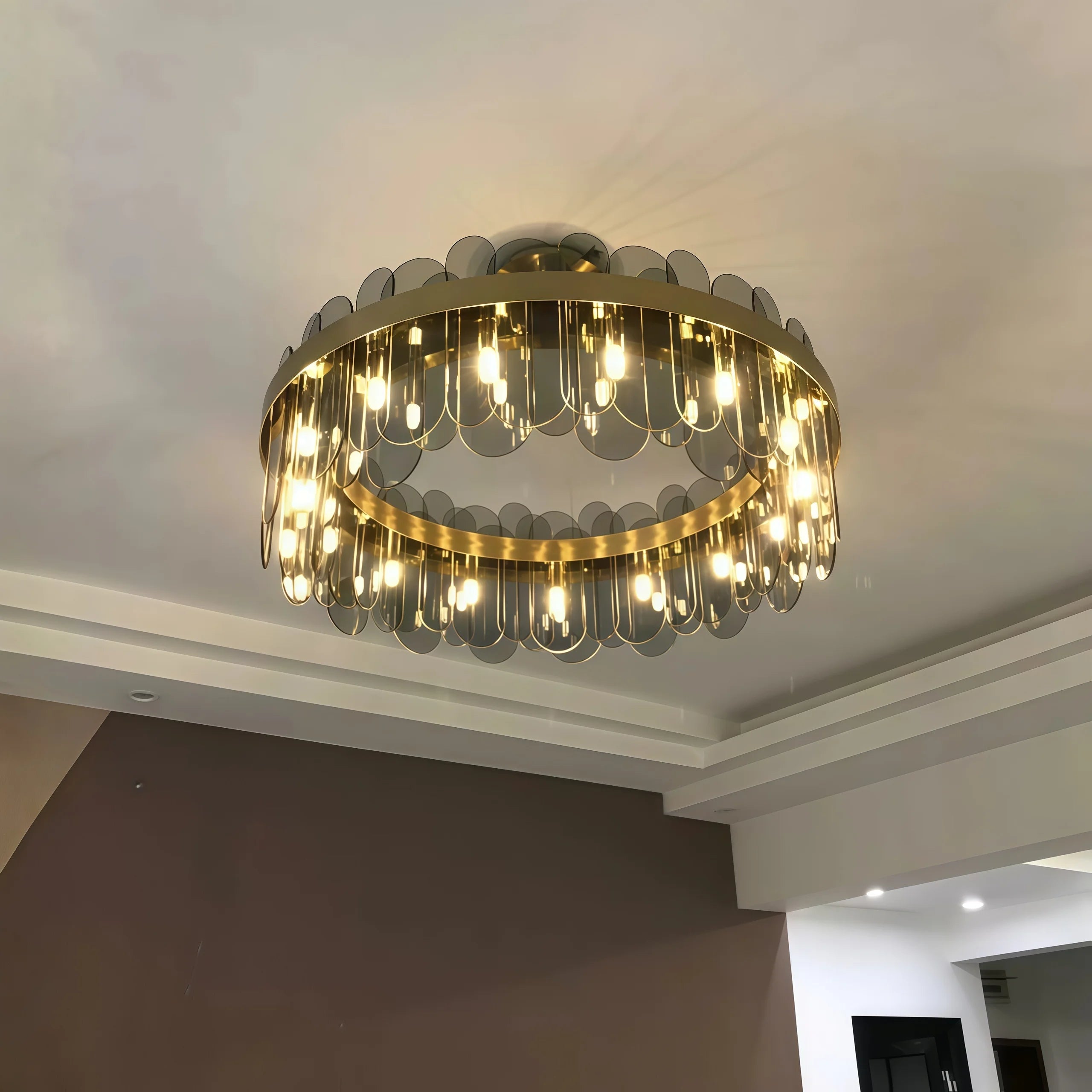 luxury round glass chandelier for living room