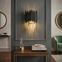 Nocturne Modern Black Crystal Wall Sconce for Bedroom & Hallway