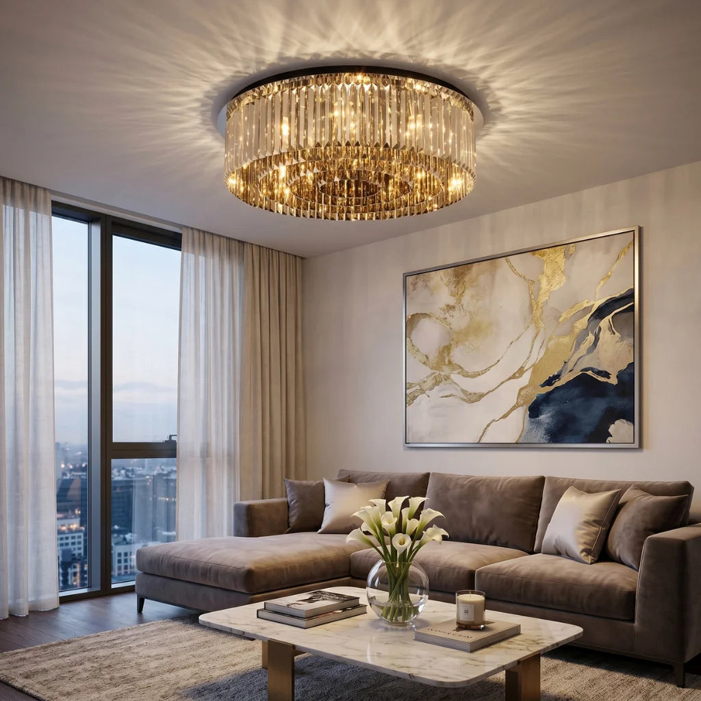 Onyx decorative ceiling light for warm ambient living room and dining room illumination