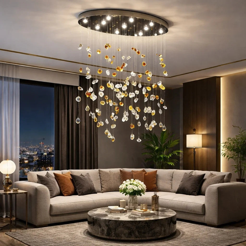 oval design black stone chandelier