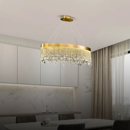oval design gold crystal chandelier for dining room