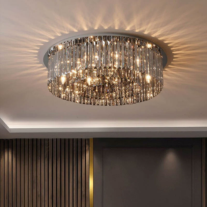 Onyx Ceiling Lamp - Modern Round Smoky Grey Crystal Ceiling Light