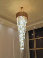Astra Staircase Chandelier-Luxury Large Gold Foyer Crystal Lighting Video