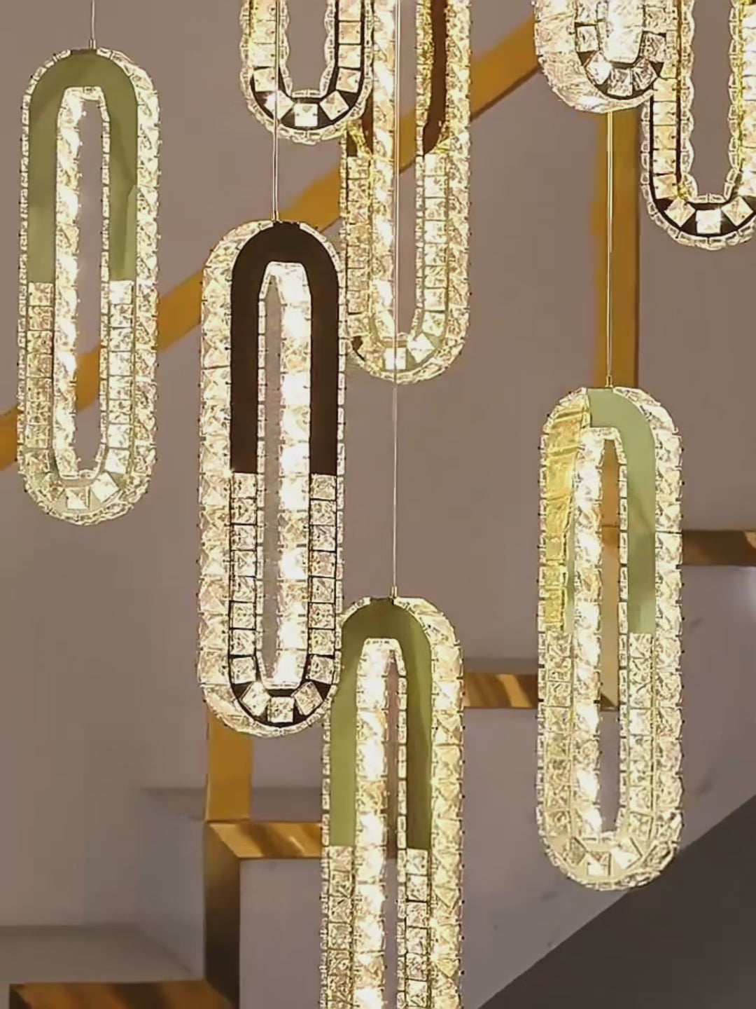 Duplex Long Chandelier for Staircase-Large Led Gold Luxury Crystal Staircase Chandelier