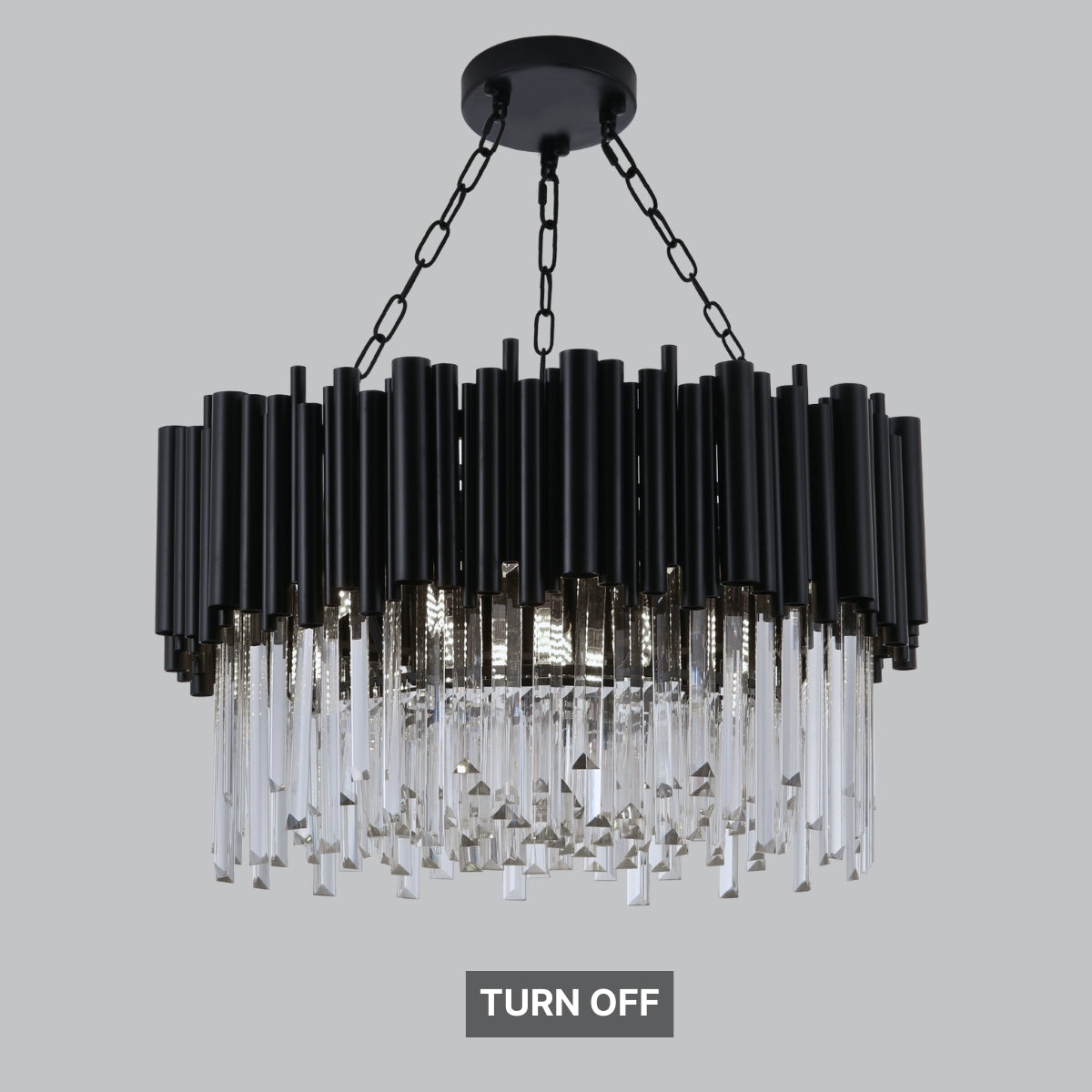 round chandelier with square crystals