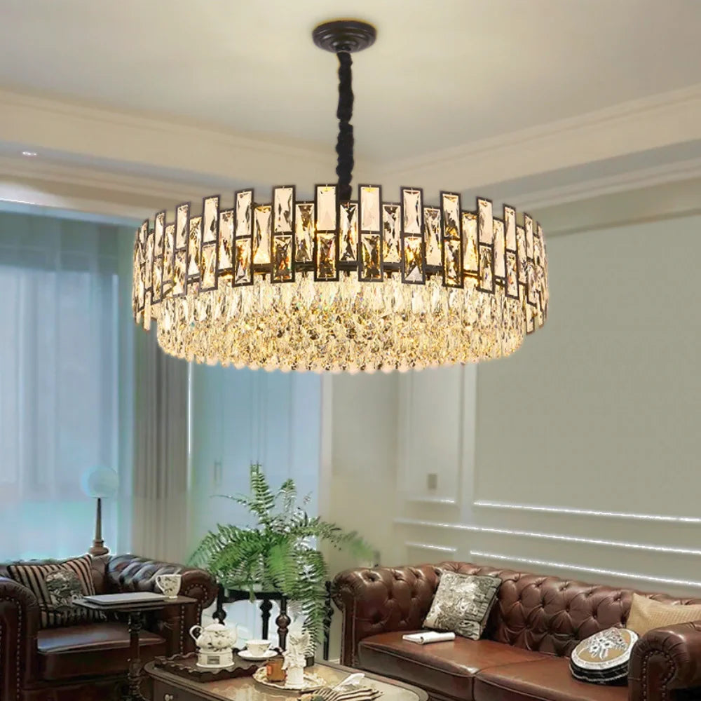 round gold crystal chandelier