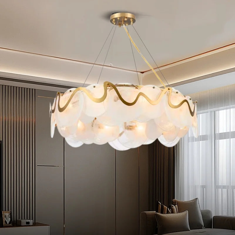 round gold glass chandelier