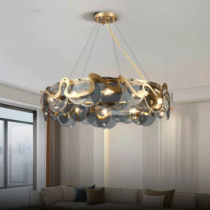 round smoky gray glass chandelier