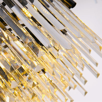 rubbed bronze round chandelier with hanging crystals