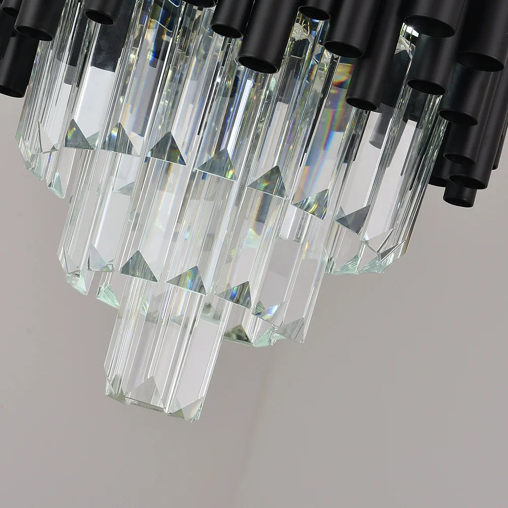 small black pendant light with champagne crystals