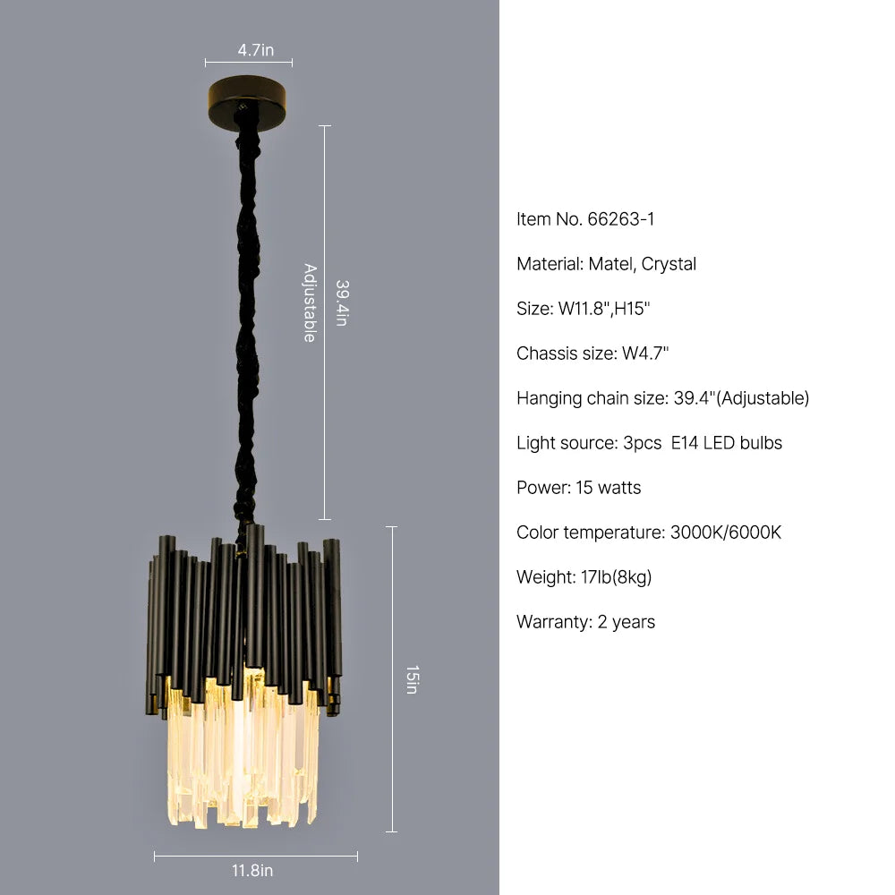 small black pendant light with crystals