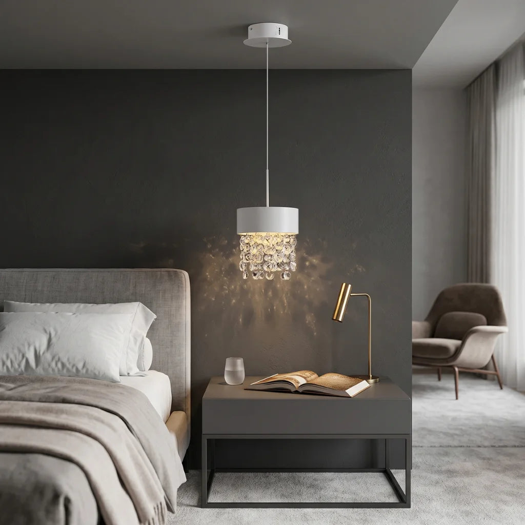 Clean white hanging pendant lamp by YOOGEE for minimalist contemporary home decor