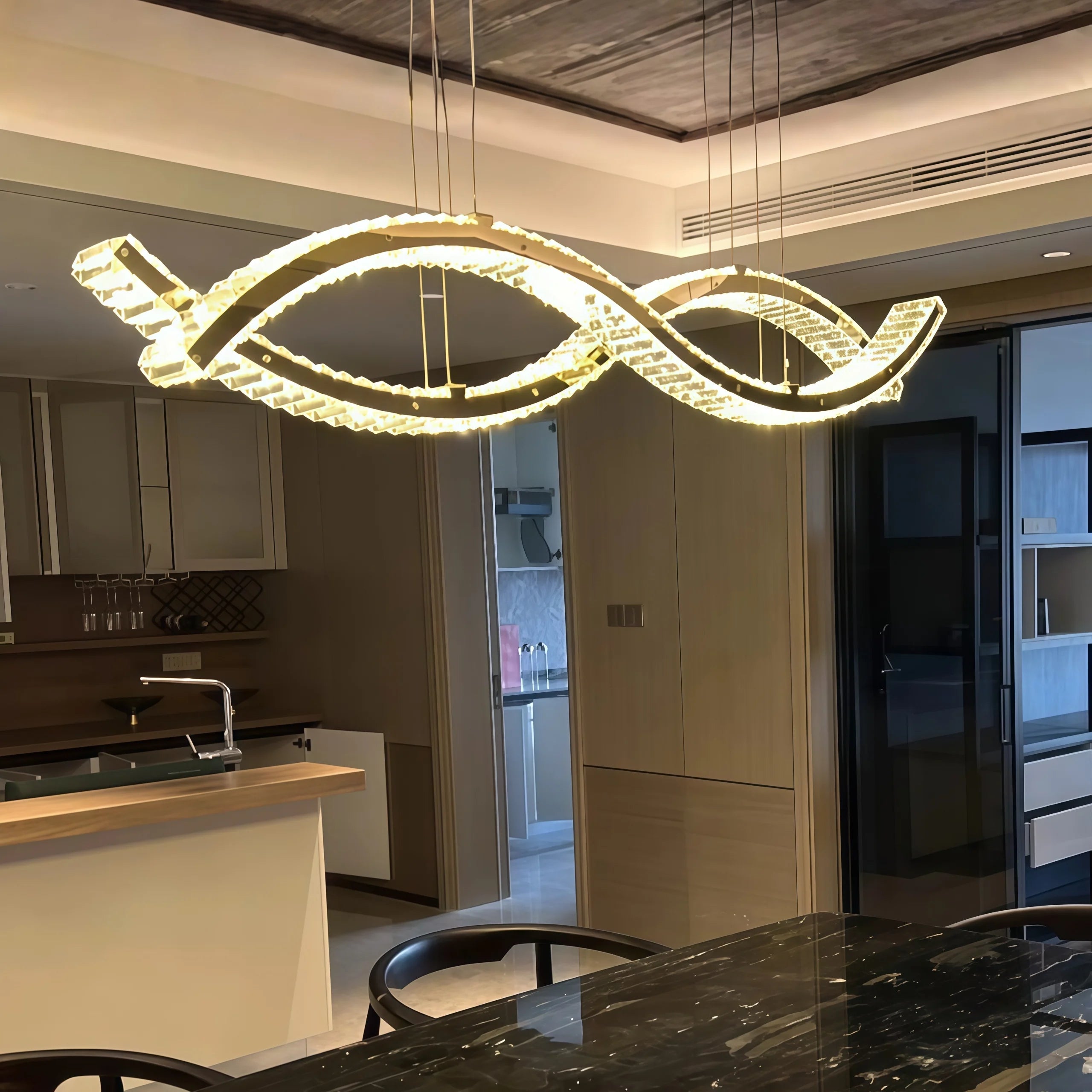 wave design dining room gold crystal chandelier