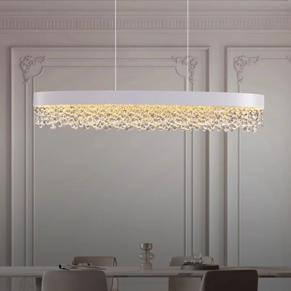 white crystal oval chandelier